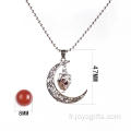 Cornaline Gemstone Moon - Collier avec pendentif en argent plaqué